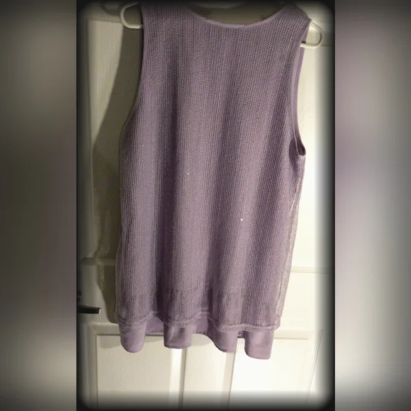 🦩SIMPLY NOELLE Plus Size Pullover Sleeveless Tunic Tank Lavender Mesh Overlay - Picture 3 of 16